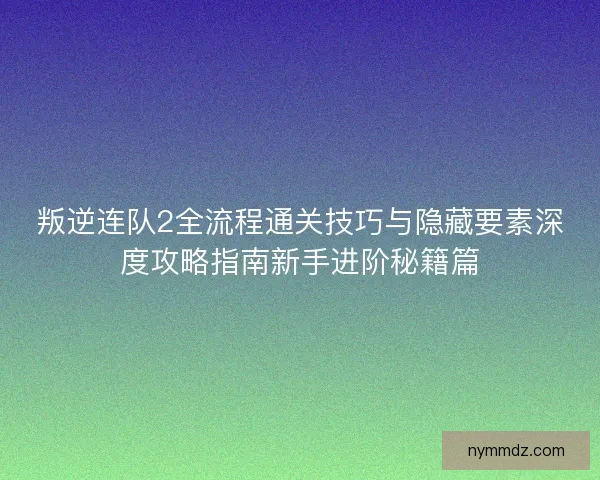 叛逆连队2全流程通关技巧与隐藏要素深度攻略指南新手进阶秘籍篇